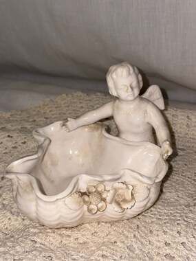 Vintage Lenwile Ardalt Porcelain Cherub Trinket Dish